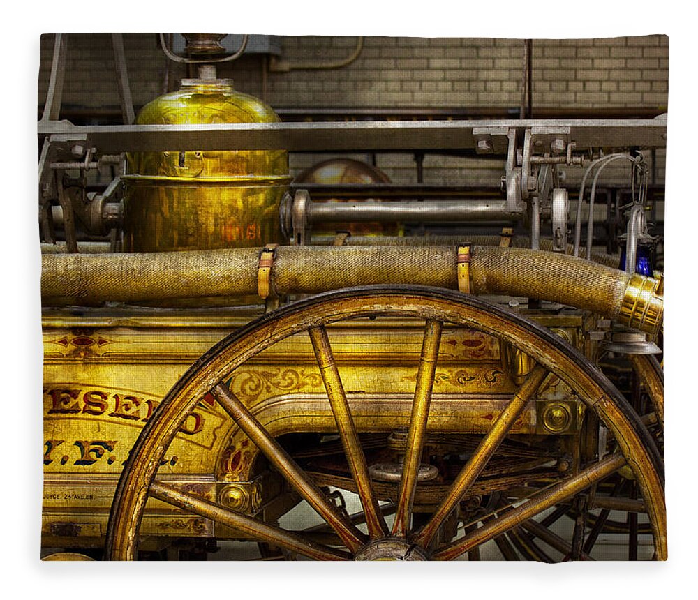 Fireman Fleece Blanket featuring the photograph Fireman - Piano Engine - 1855 by Mike Savad