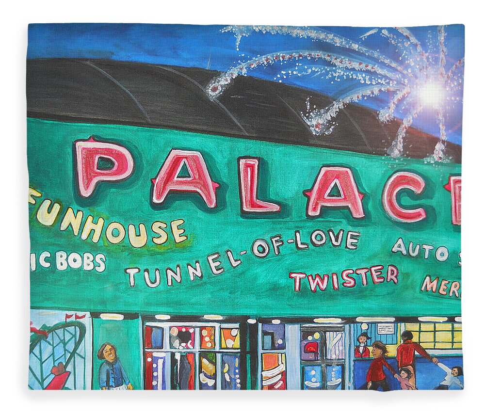 Asbury Park Art Fleece Blanket featuring the painting Fireworks at the Palace by Patricia Arroyo