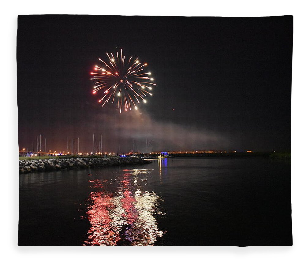 Fireworks Fleece Blanket featuring the photograph Fireworks Over Water 2 by Vicki Lewis