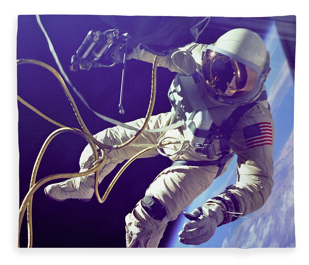 Science Fleece Blanket featuring the photograph First American Walking In Space, Edward by Nasa