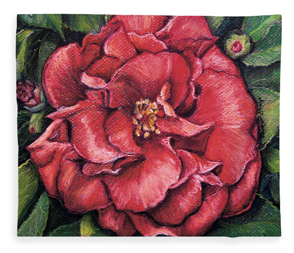 Camellia Fleece Blanket featuring the pastel First Camelia by Tara D Kemp