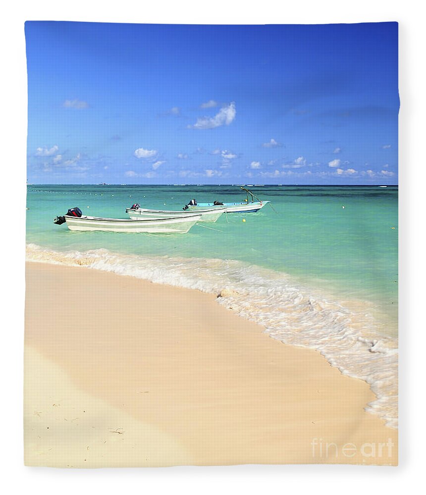 Beach Fleece Blanket featuring the photograph Fishing boats in Caribbean sea by Elena Elisseeva