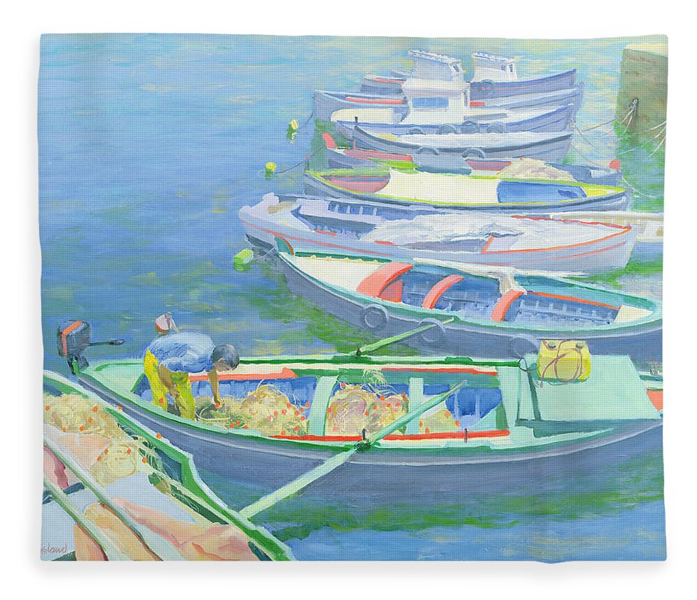 Rowing Boats Fleece Blanket featuring the painting Fishing Boats by William Ireland