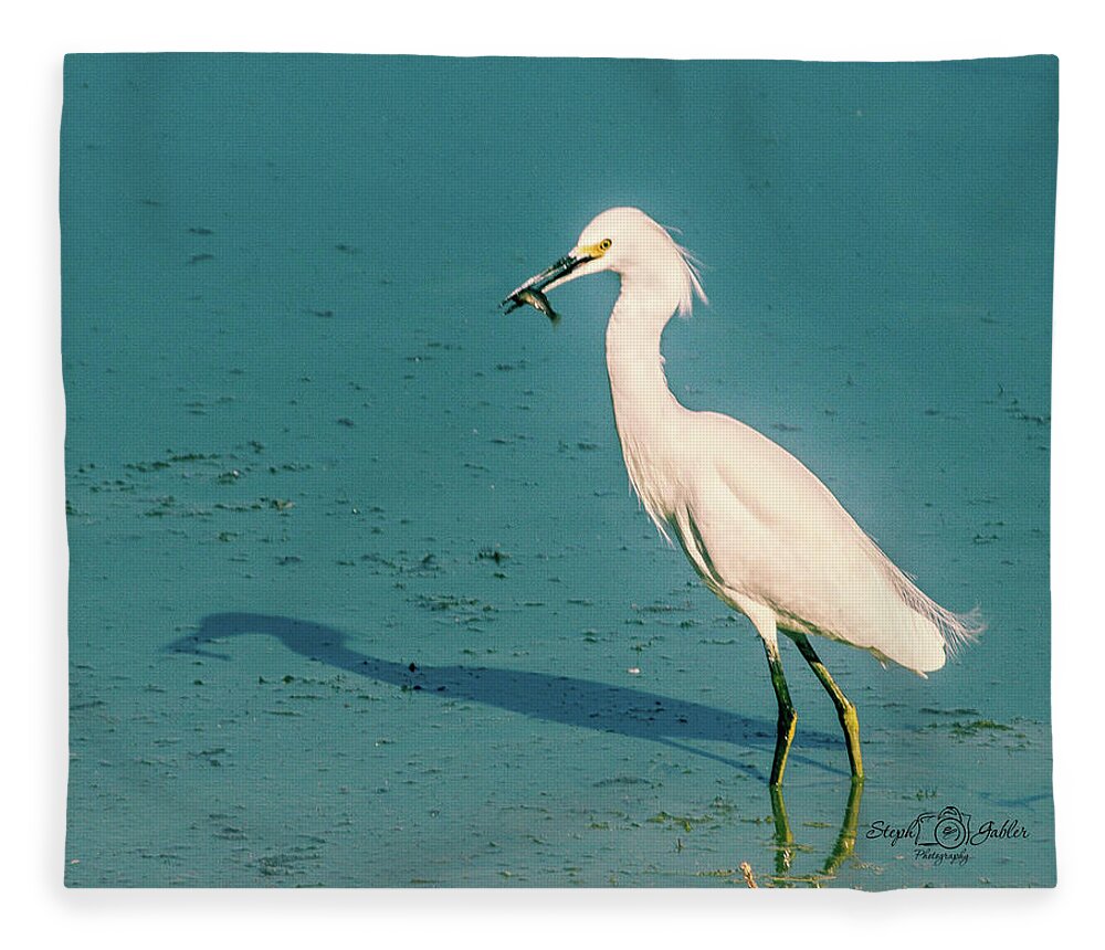 Egret Fleece Blanket featuring the photograph Fishing for Lunch by Steph Gabler