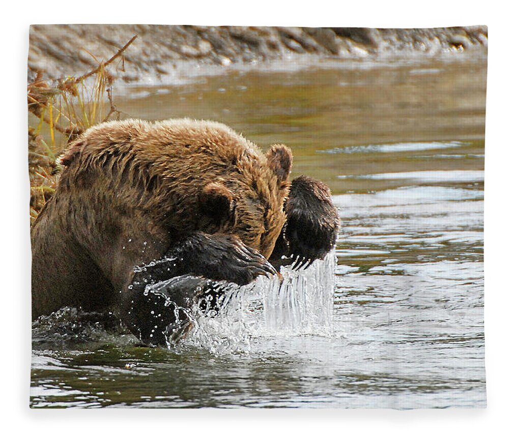 Fishing Fleece Blanket featuring the photograph Fishing Grizzly Bear by Ted Keller