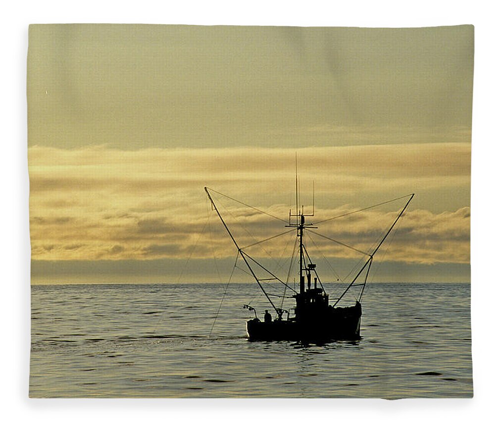 Commercial Fishing. Sunset Fleece Blanket featuring the photograph Fishing off Santa Cruz by David Shuler