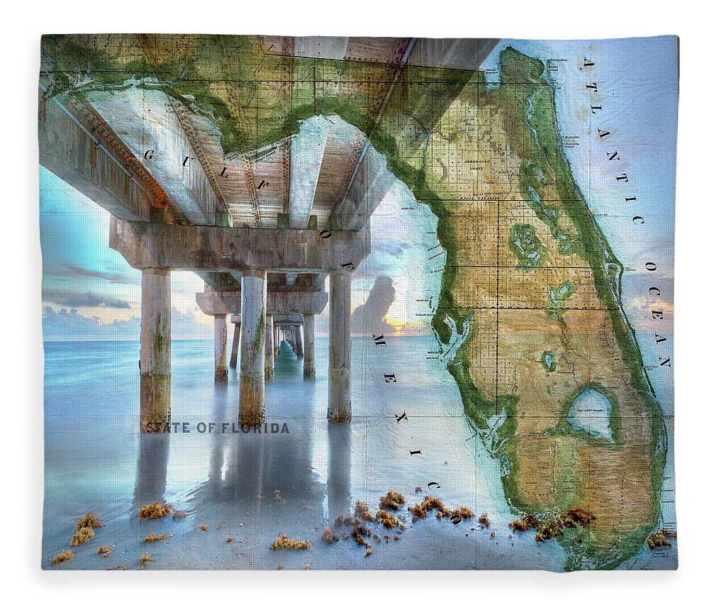 Atlantic Fleece Blanket featuring the photograph Fishing Piers of Florida by Debra and Dave Vanderlaan