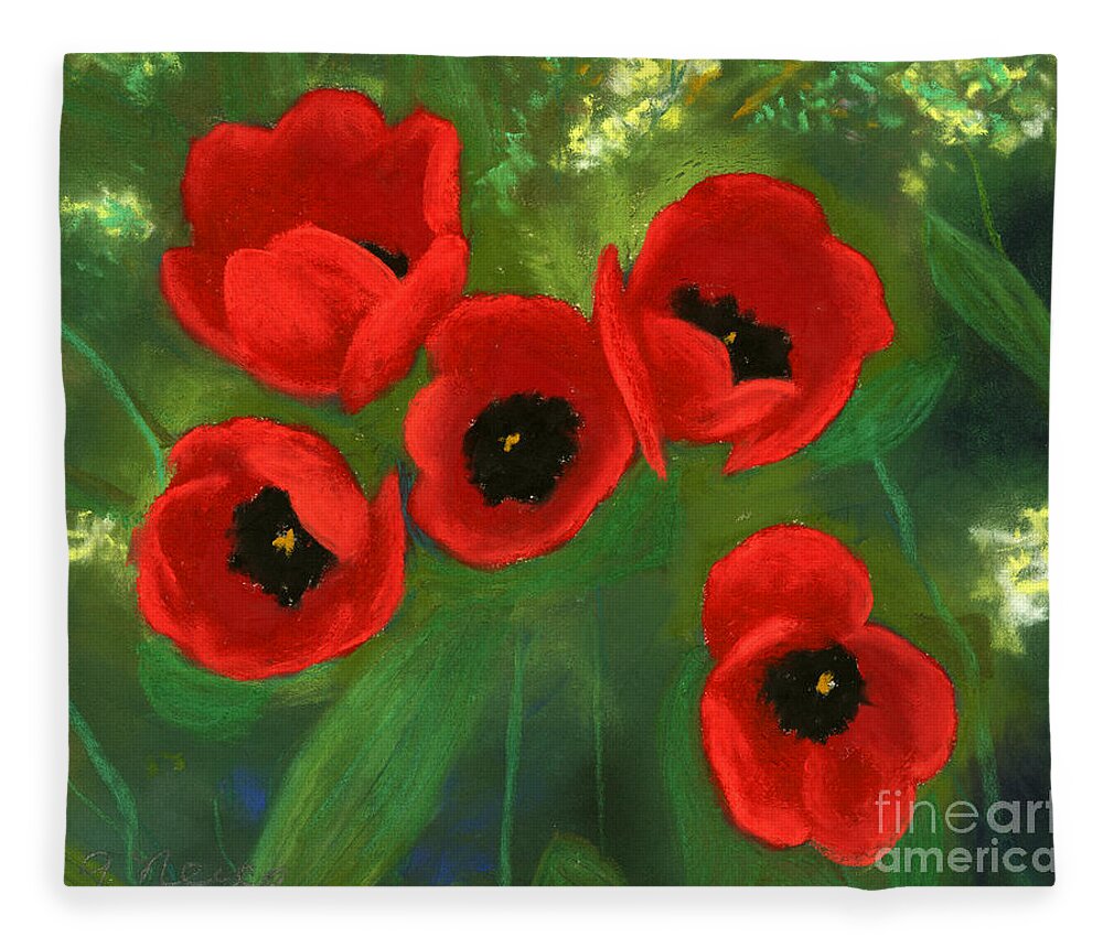 Tulips Fleece Blanket featuring the painting Five Redheads by Ginny Neece