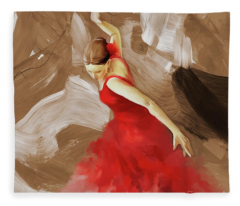Flamenco Fleece Blanket featuring the painting Flamenco dance women 02 by Gull G