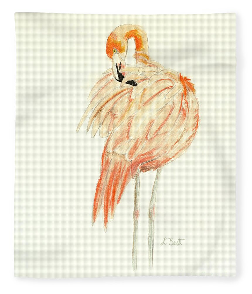 Flamingo Fleece Blanket featuring the painting Flamingo by Laurel Best