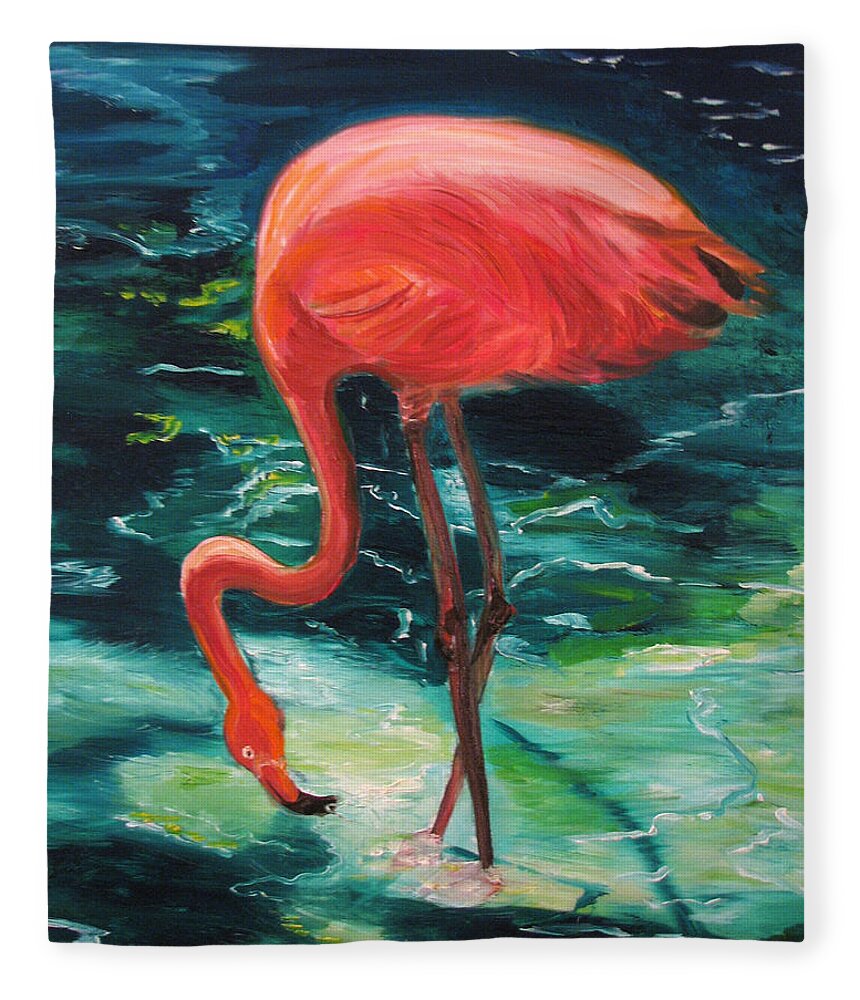 Flamingo Fleece Blanket featuring the painting Flamingo of Homasassa by Patricia Arroyo