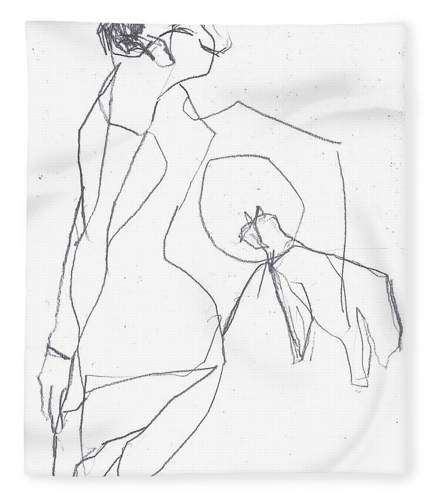 Woman Fleece Blanket featuring the drawing Fleeing woman by Edgeworth Johnstone
