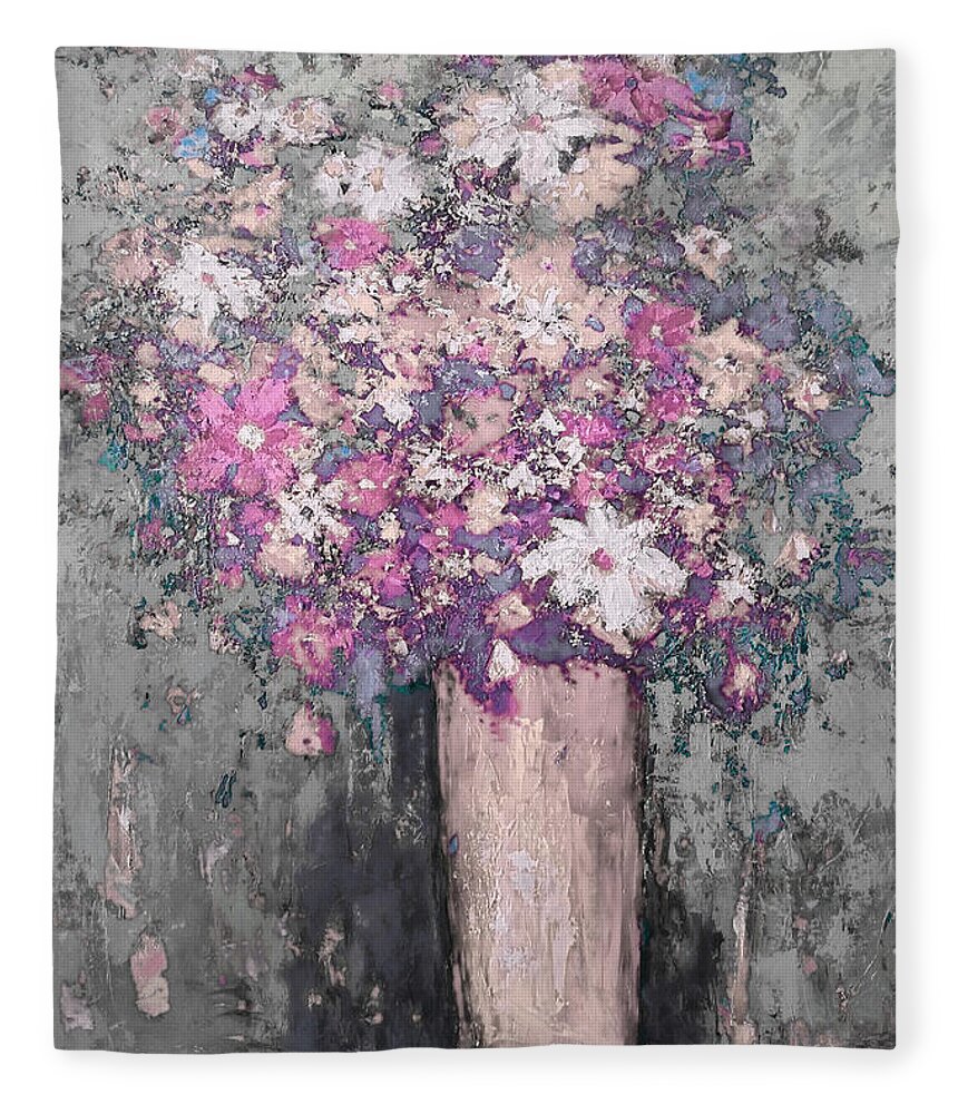 Floral Painting Fleece Blanket featuring the painting FLORAL ABSTRACT - Reverse - Modern Impressionist Palette knife work by Patricia Awapara