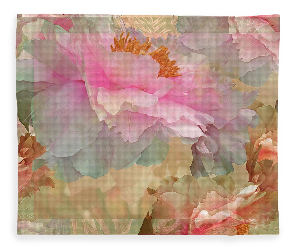 Peonies Fleece Blanket featuring the digital art Floral Potpourri with Peonies 10 by Lynda Lehmann