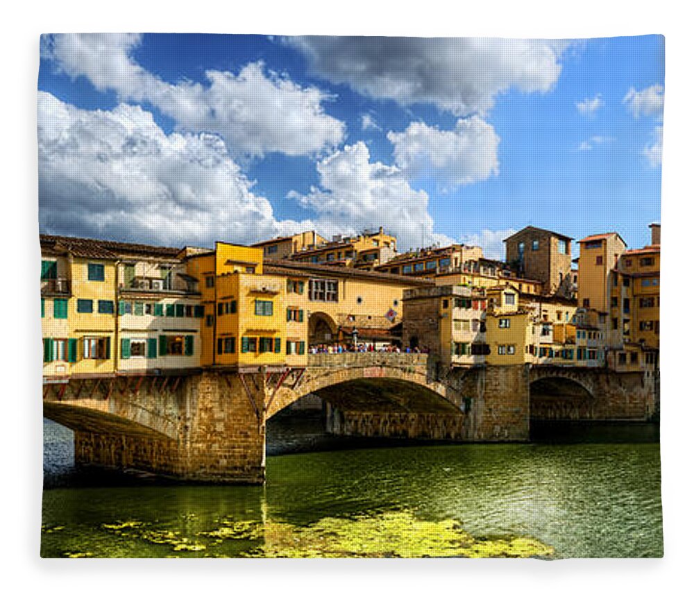 Florence Fleece Blanket featuring the photograph Florence - Ponte Vecchio from the northwestern bank by Weston Westmoreland