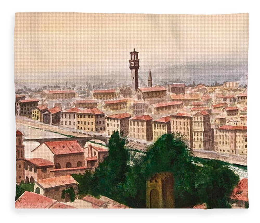 Florence Fleece Blanket featuring the painting Florentine Panorama by Frank SantAgata