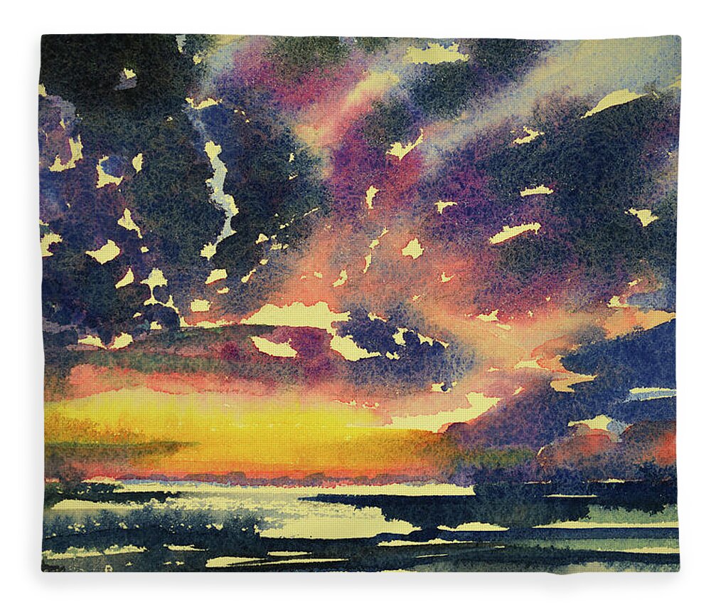 Sky Prints Fleece Blanket featuring the painting Lightening Flash by Julianne Felton