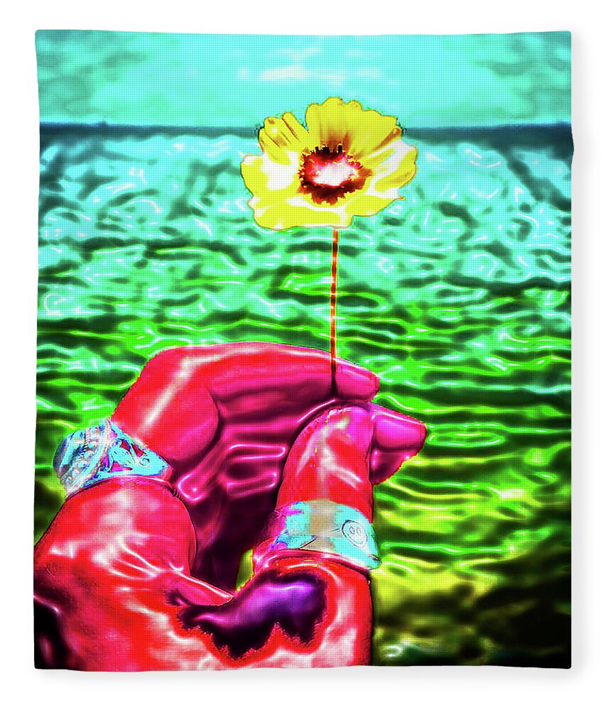 Flower Fleece Blanket featuring the digital art Flower at Sea by Meghan Elizabeth