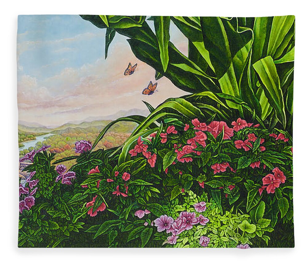 Flower Fleece Blanket featuring the painting Flower Garden VII by Michael Frank