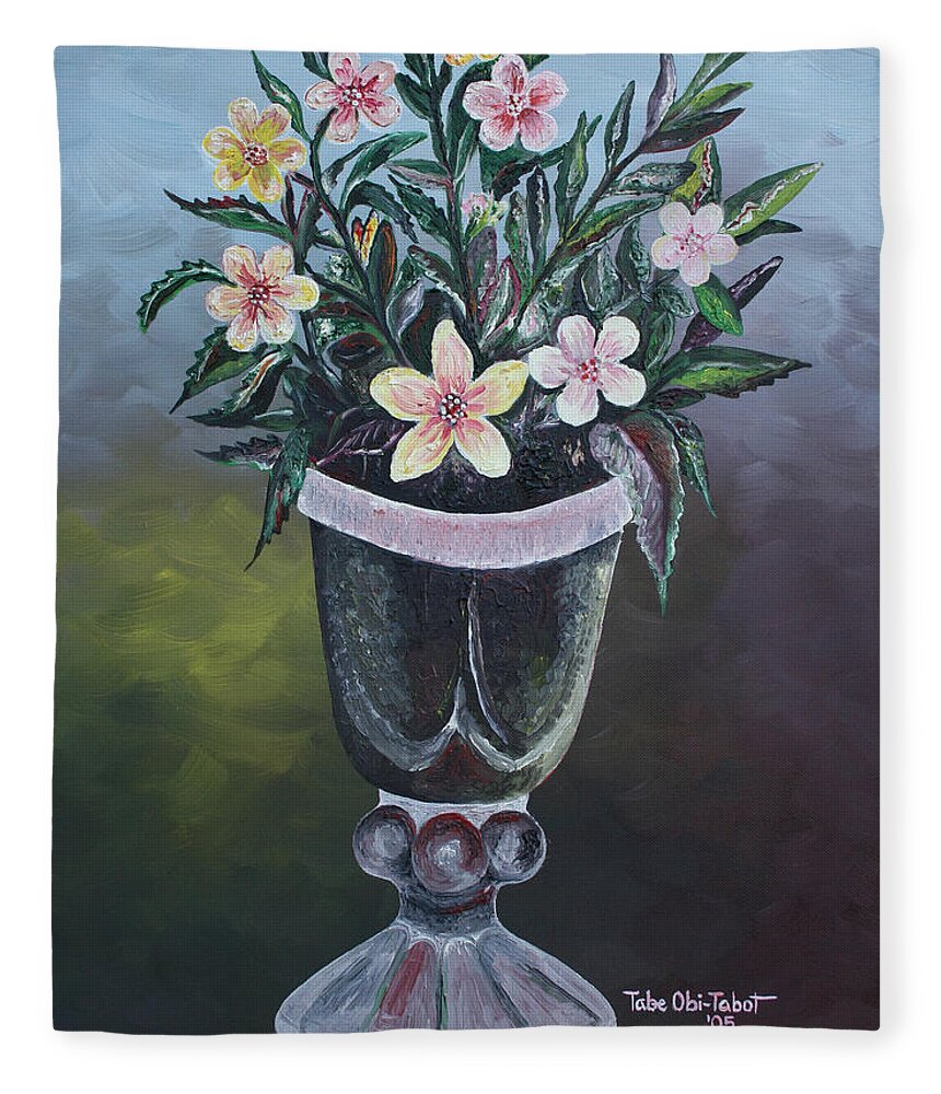 Flower Vase 2 Fleece Blanket featuring the painting Flower Vase 2 by Obi-Tabot Tabe