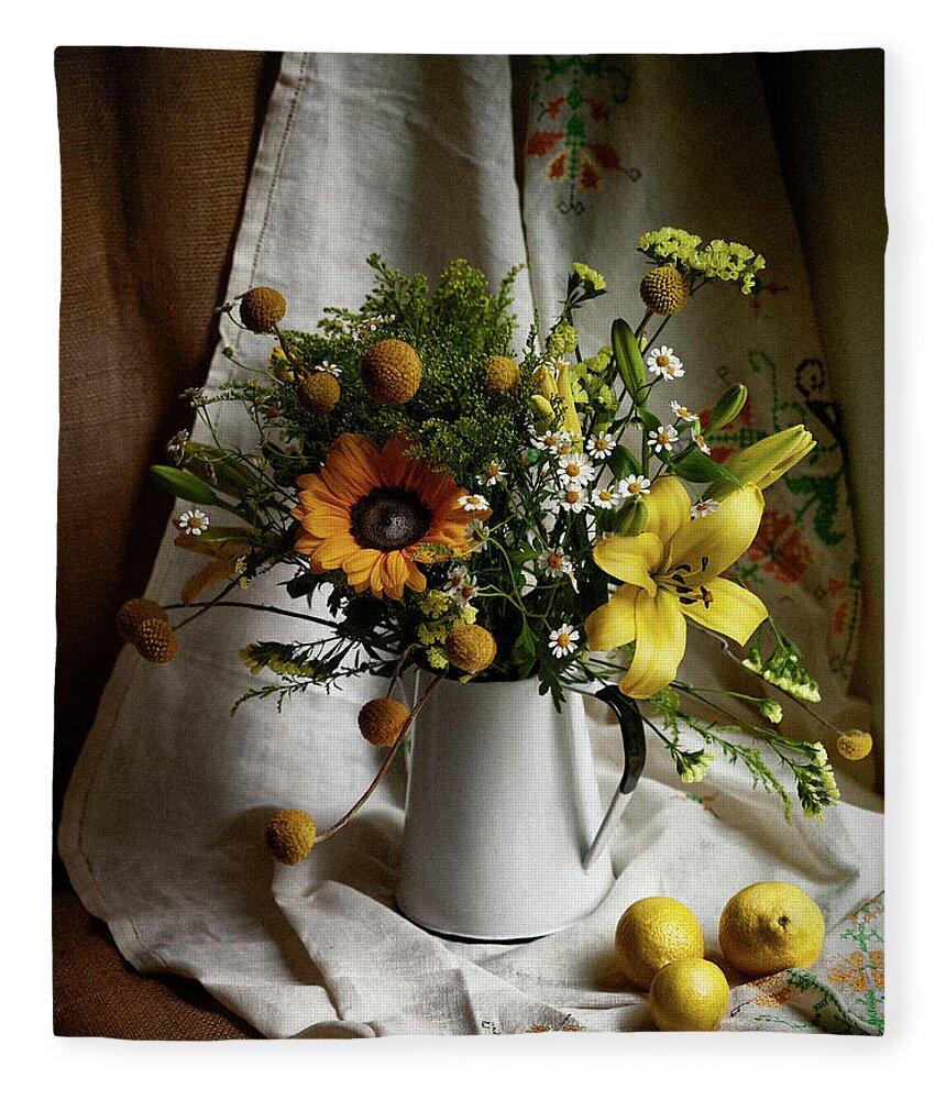 Flowers Fleece Blanket featuring the photograph Flowers and Lemons by Alexander Fedin