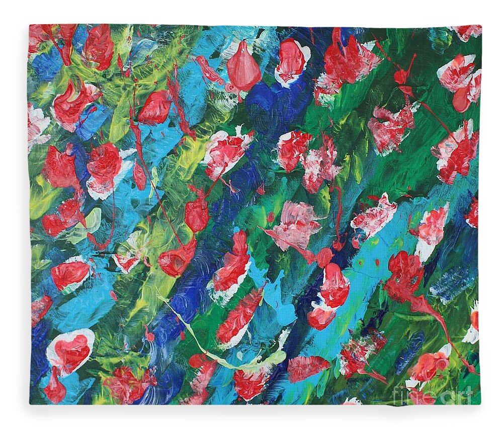 Flowers In The Sea   Bliss Contentment Delight Elation Enjoyment Euphoria Exhilaration Jubilation Laughter Optimism  Peace Of Mind Pleasure Prosperity Well-being Beatitude Blessedness Cheer Cheerfulness Content Fleece Blanket featuring the painting Poppies by Sarahleah Hankes