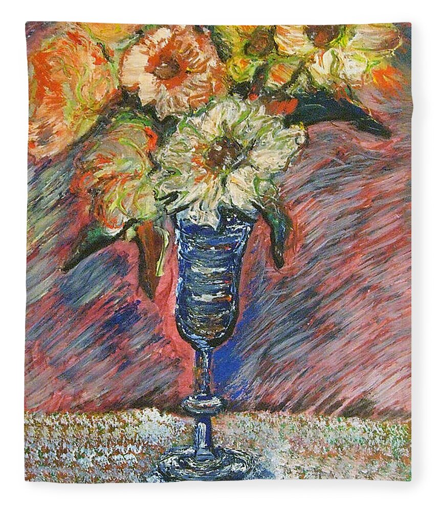 Flowers Wine Glass Vase Daisy Pastel Original Art Fleece Blanket featuring the pastel Flowers in Wine Glass by Katt Yanda
