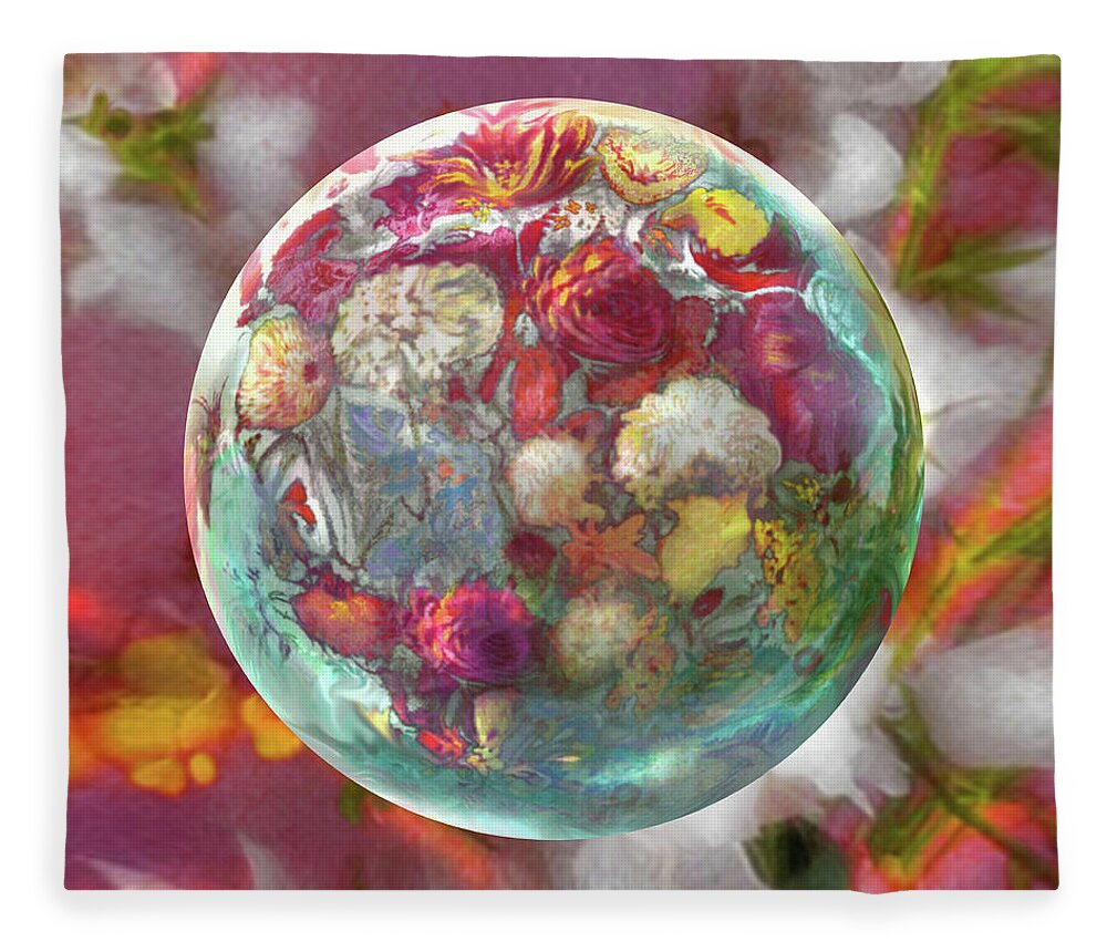 Flowers Fleece Blanket featuring the digital art Fluorescent Dream Orb by Robin Moline