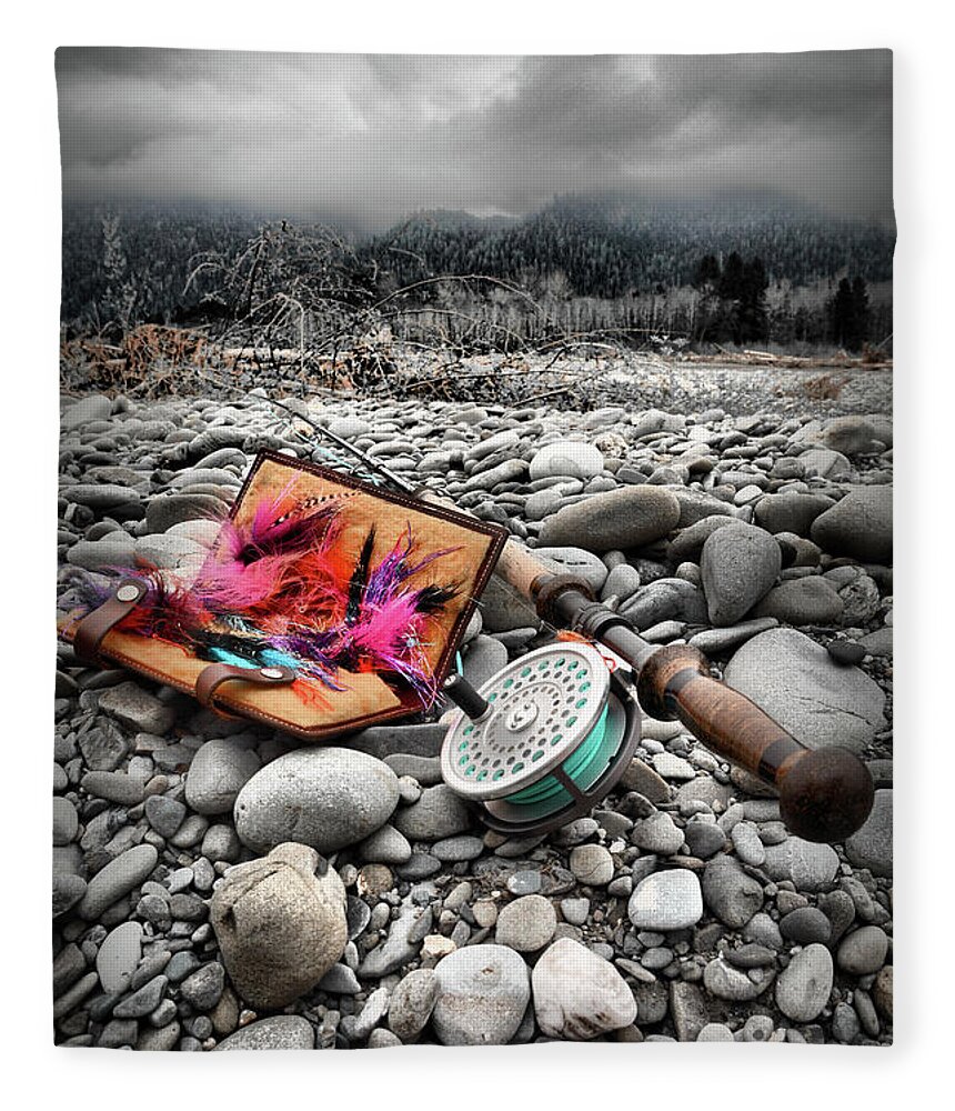  Fleece Blanket featuring the photograph Fly Rod and Streamers portrait by Jason Brooks