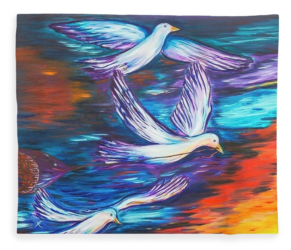 Flying A Kite Fleece Blanket featuring the painting Flying A Kite by Neslihan Ergul Colley