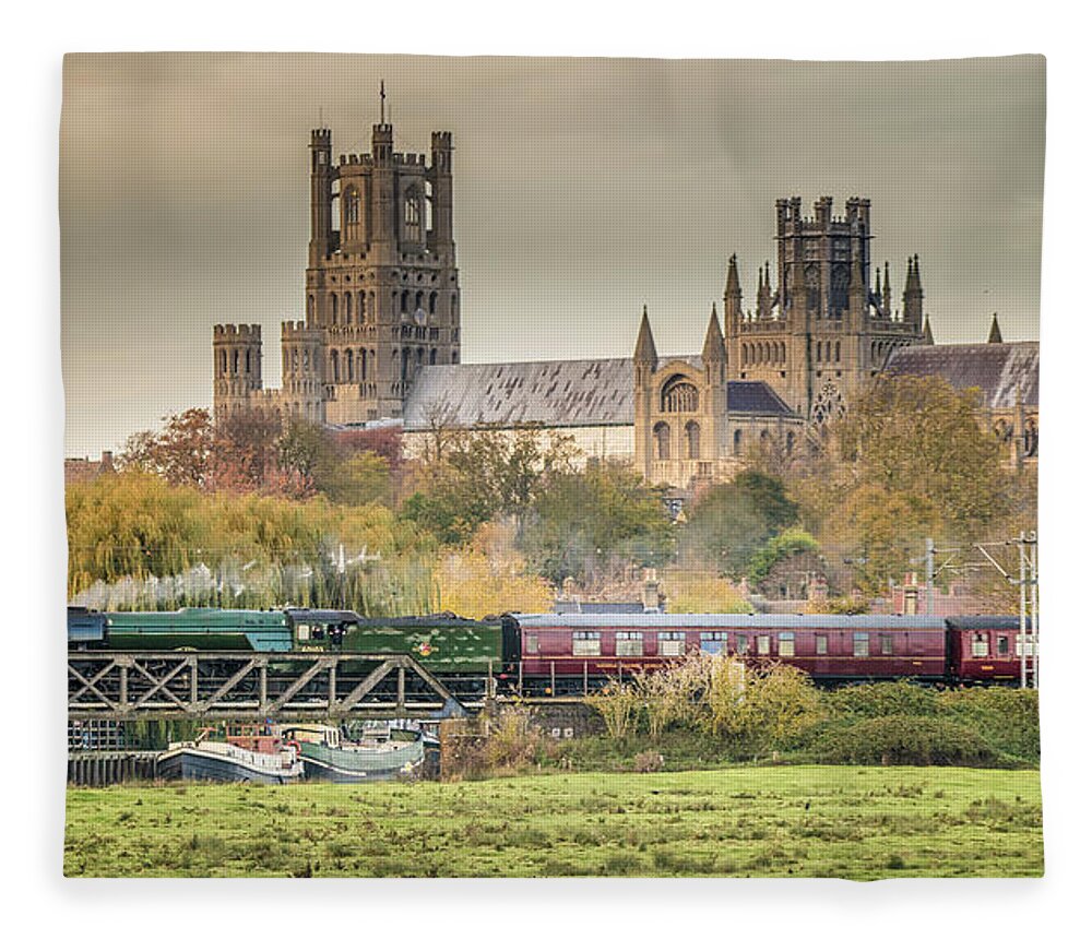 Cambridgeshire Fleece Blanket featuring the photograph Flying Scotsman at Ely by James Billings