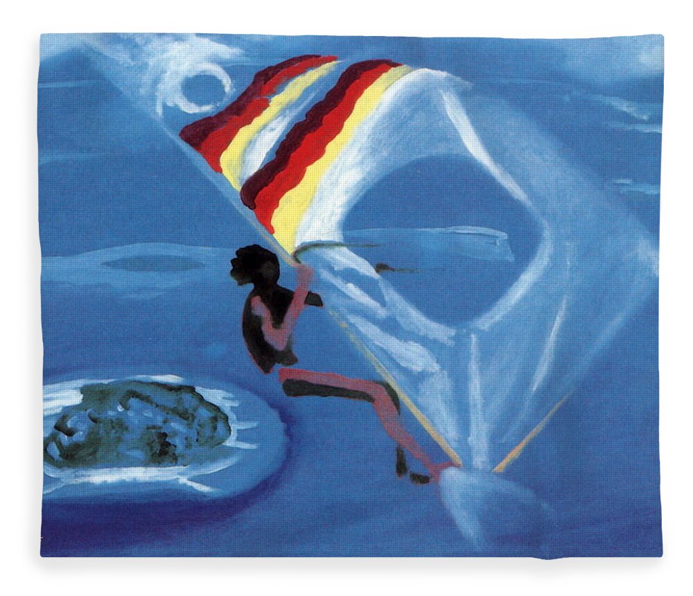 Windsurfer Fleece Blanket featuring the painting Flying Windsurfer by Enrico Garff