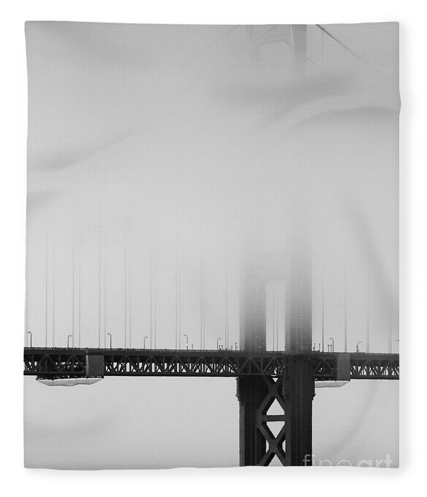 Black And White Fleece Blanket featuring the photograph Fog at the Golden Gate Bridge 4 - Black and White by Wingsdomain Art and Photography