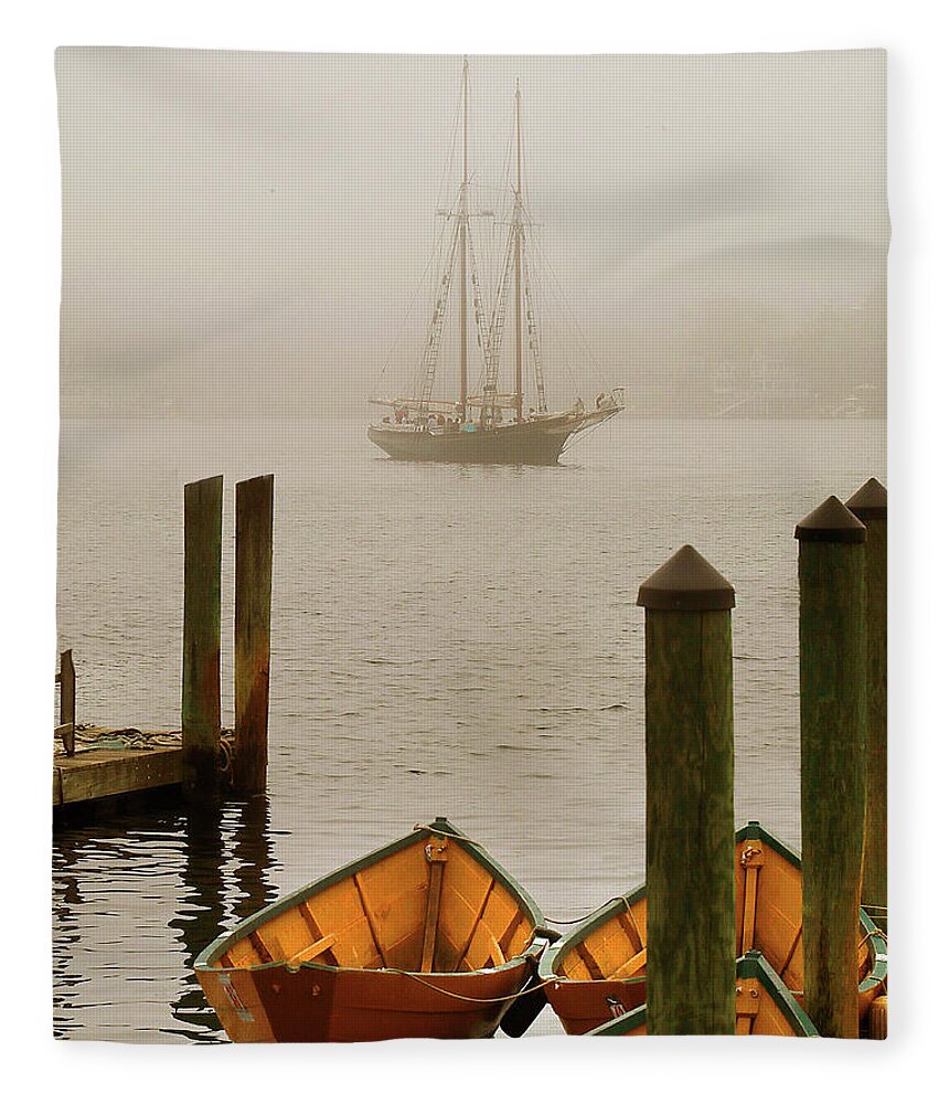 Foggy Fleece Blanket featuring the photograph Foggy Morning in Gloucester MA by Michele A Loftus