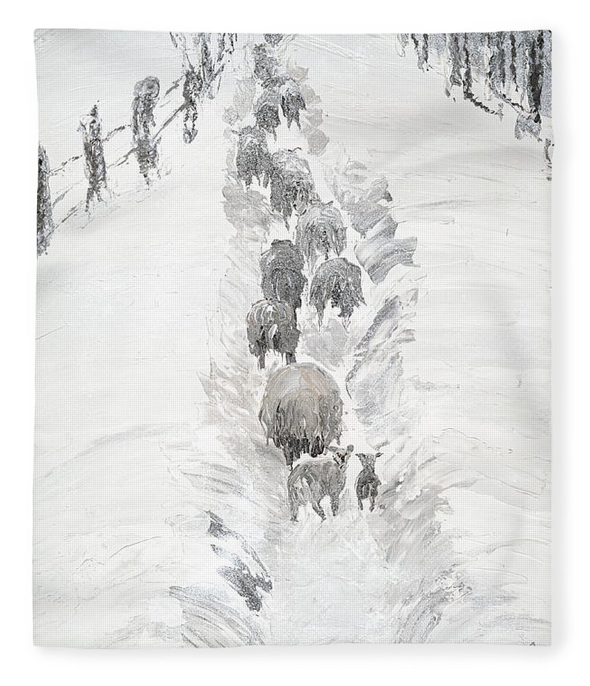 Flock Fleece Blanket featuring the painting Follow the flock by Ovidiu Ervin Gruia