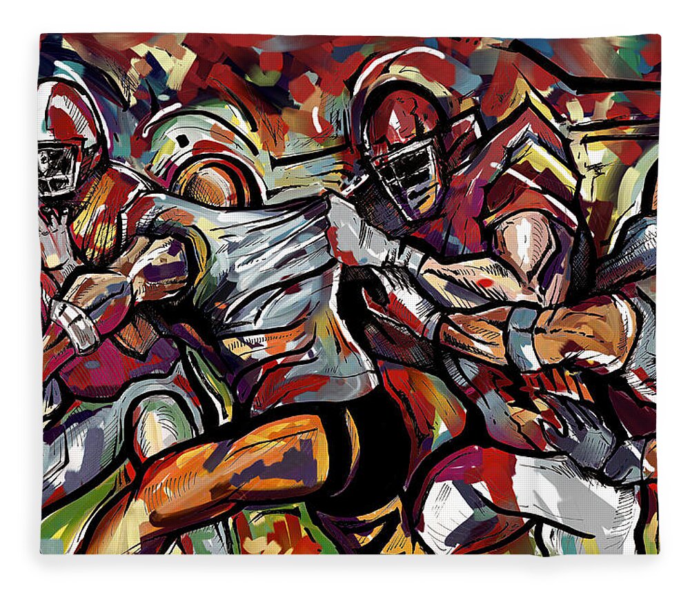 Football Fleece Blanket featuring the painting FootBall Frawl by John Gholson