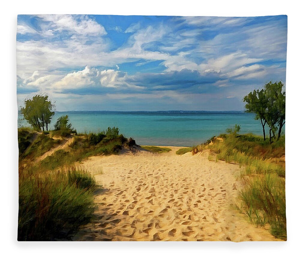 Footprints Fleece Blanket featuring the painting Footprints In The Sand P D P by David Dehner