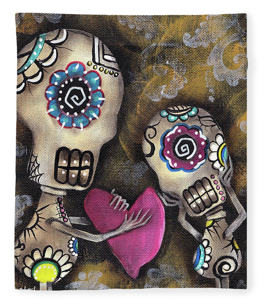 Day Of The Dead Fleece Blanket featuring the painting For You by Abril Andrade