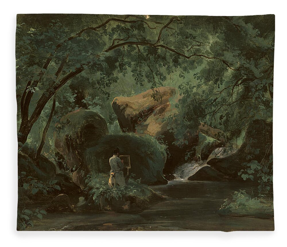 Artist Fleece Blanket featuring the painting Forest Interior With A Painter by Andre Giroux