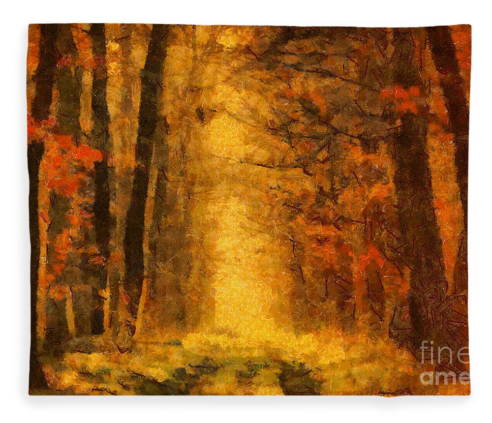 Painting Fleece Blanket featuring the painting Forest Leaves by Dimitar Hristov