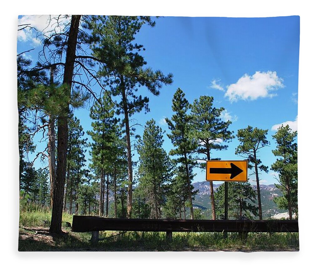 Tree Fleece Blanket featuring the photograph Forest Road - Keep Right Sign by Matt Quest