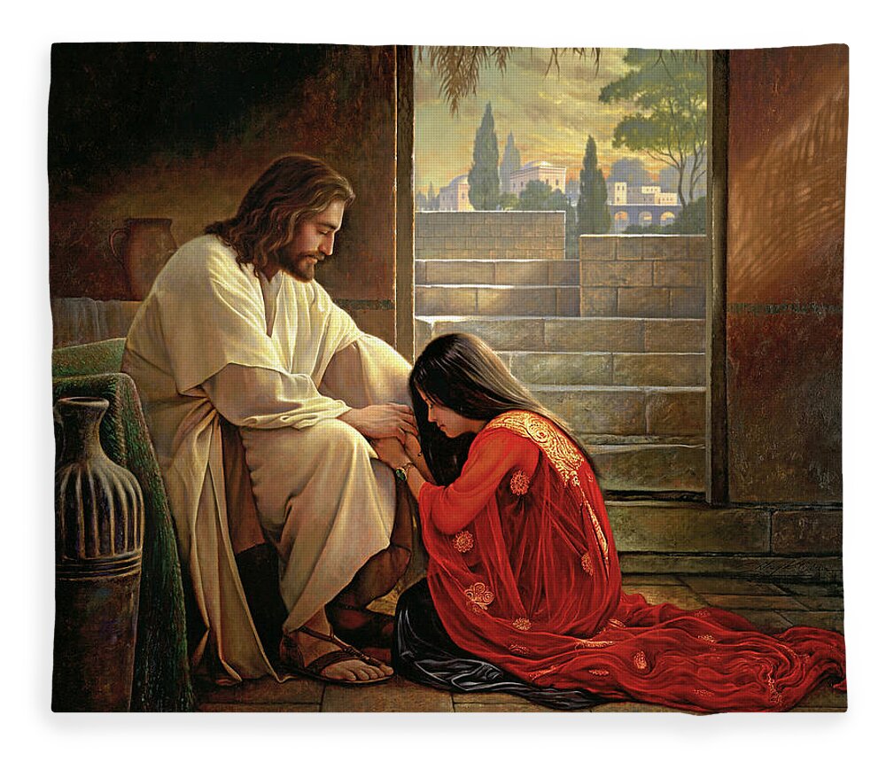 Jesus Fleece Blanket featuring the painting Forgiven by Greg Olsen