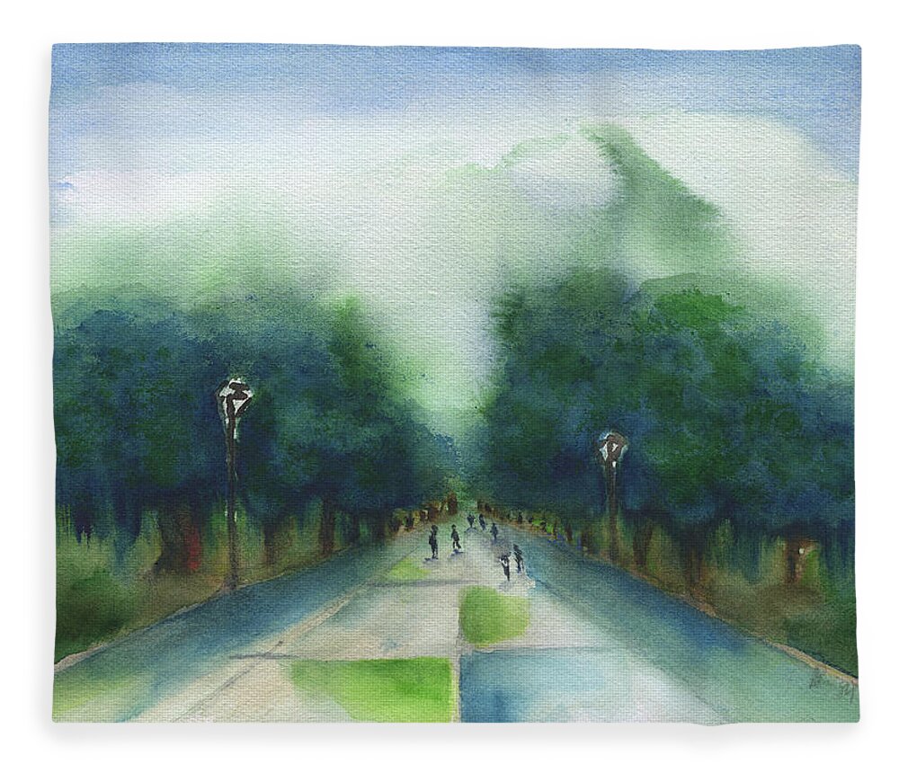 Forsyth Park Fleece Blanket featuring the painting Forsyth Park 5 by Frank Bright