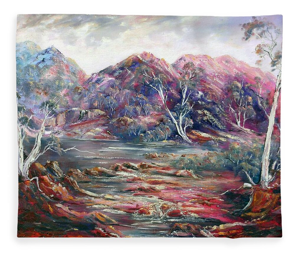 Fountain Springs Fleece Blanket featuring the painting Fountain Springs Outback Australia by Ryn Shell