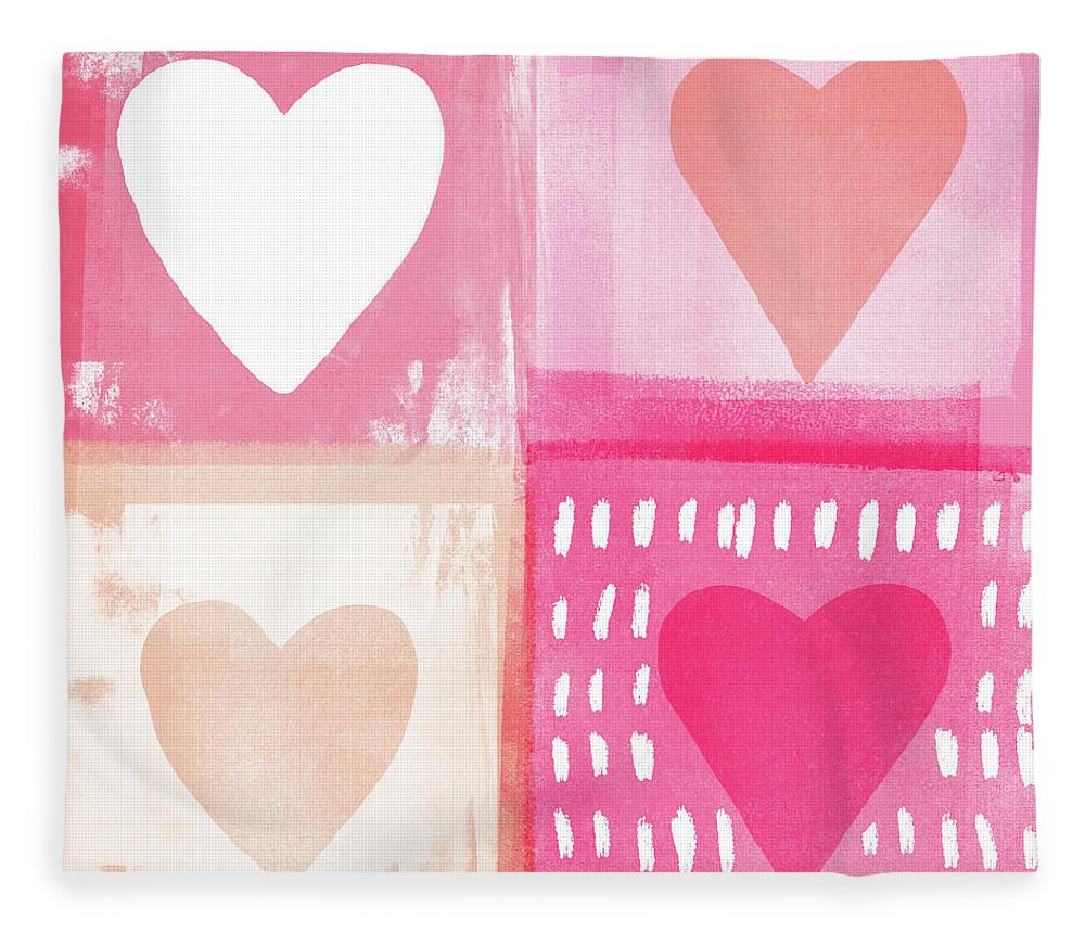 Hearts Fleece Blanket featuring the mixed media Four Hearts- Art by Linda Woods by Linda Woods