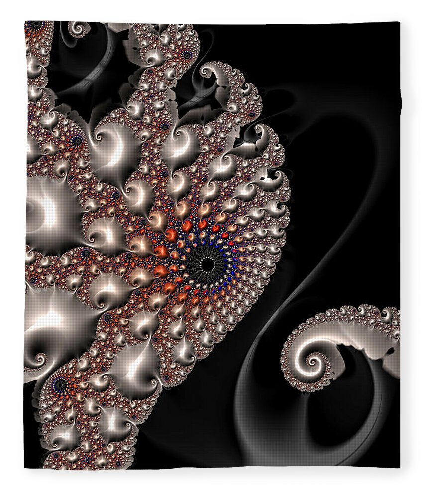 Fractal Fleece Blanket featuring the digital art Fractal contact - silver copper black by Matthias Hauser
