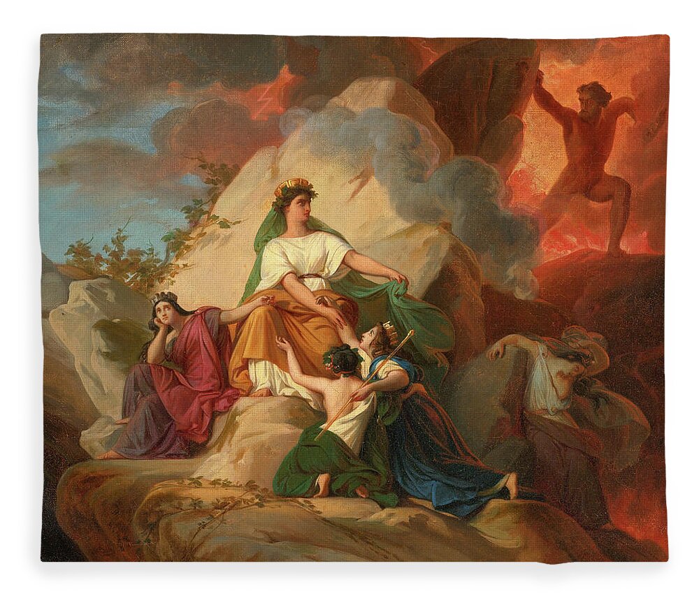 Francois-edouard Picot Fleece Blanket featuring the painting Cybele opposing Vesuvius to protect the Cities of Stabia Herculaneum Pompeii by Francois-Edouard Picot