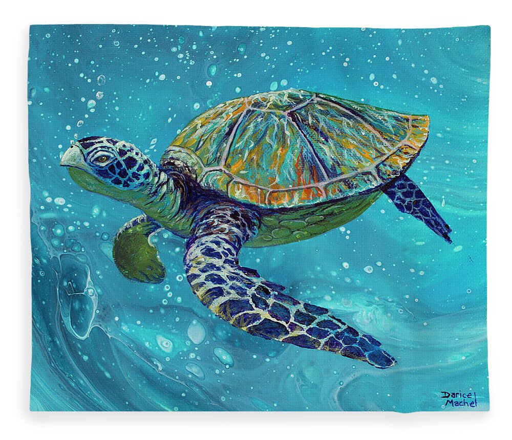 Sea Turtle Fleece Blanket featuring the painting Free Spirit by Darice Machel McGuire