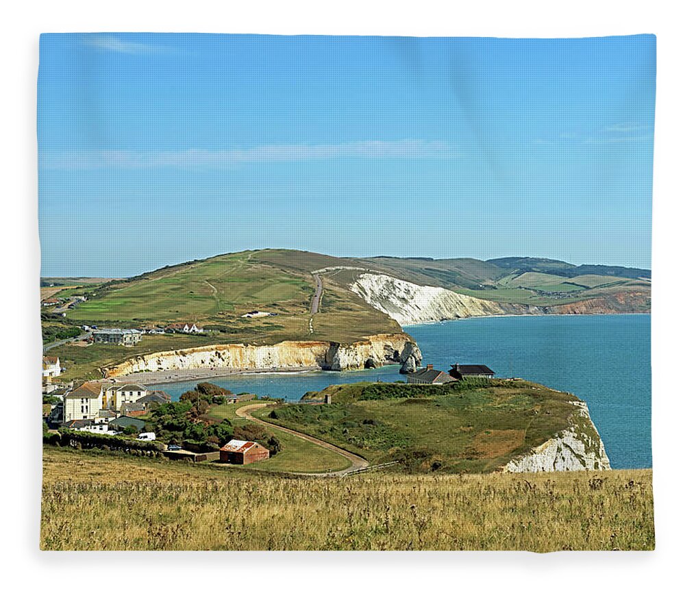 Britain Fleece Blanket featuring the photograph Freshwater Bay From Tennyson Down by Rod Johnson