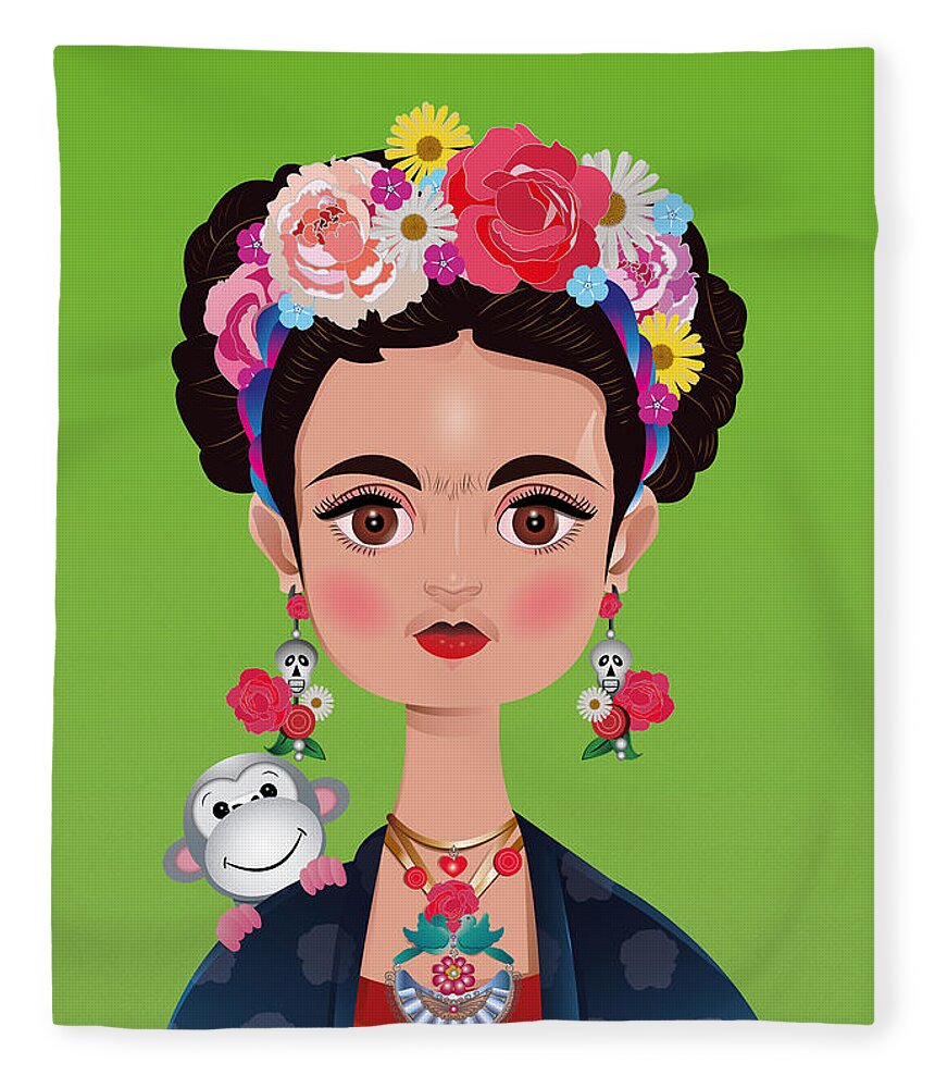 Frida Khalo Fleece Blanket featuring the digital art Frida Khalo by Isabel Salvador
